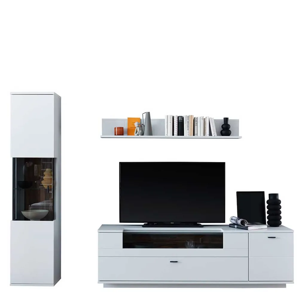 Wohnen Wohnwände<TV Lowboard & Vitrine & Wandboard Set - Apulco (dreiteilig)