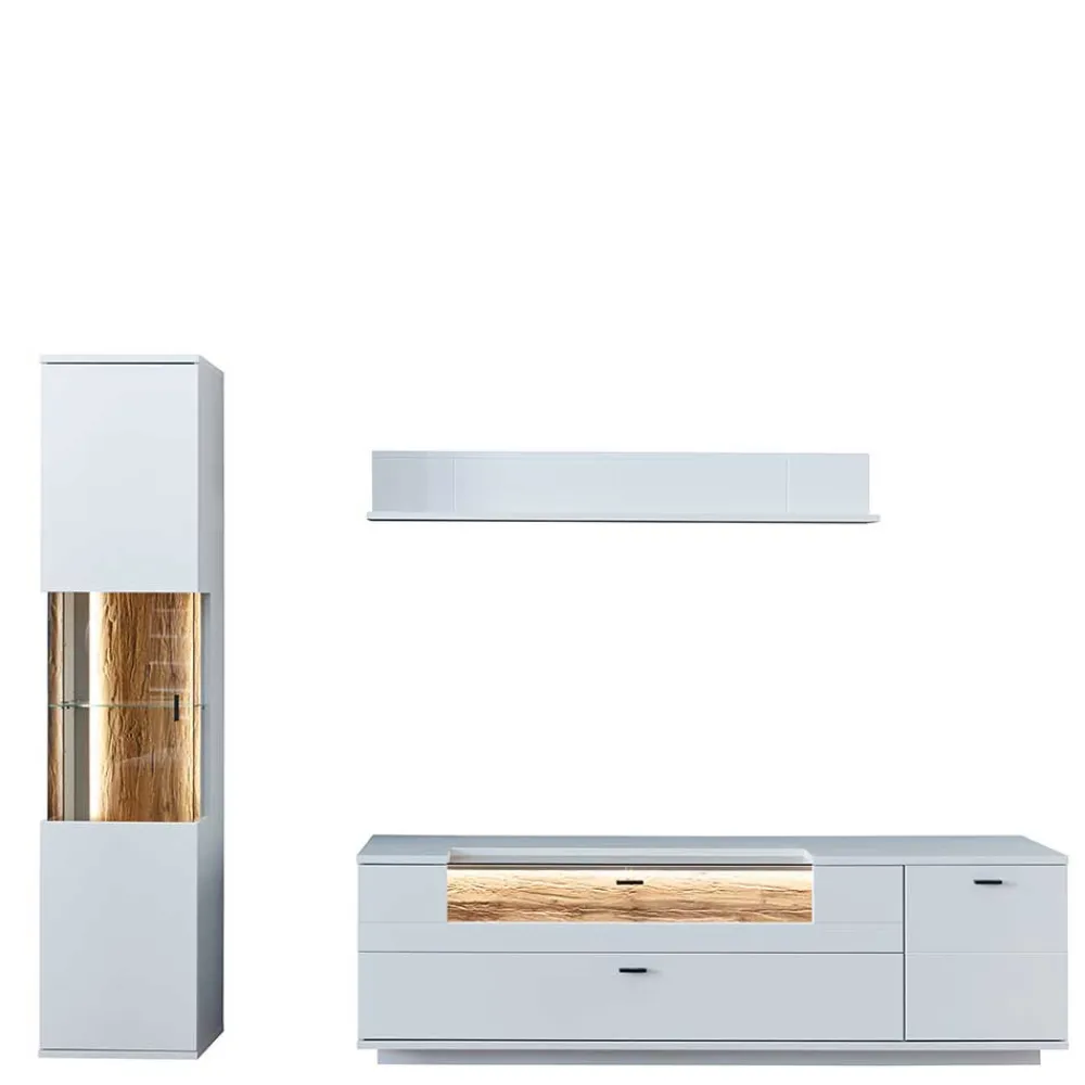 Wohnen Wohnwände<TV Lowboard & Vitrine & Wandboard Set - Apulco (dreiteilig)
