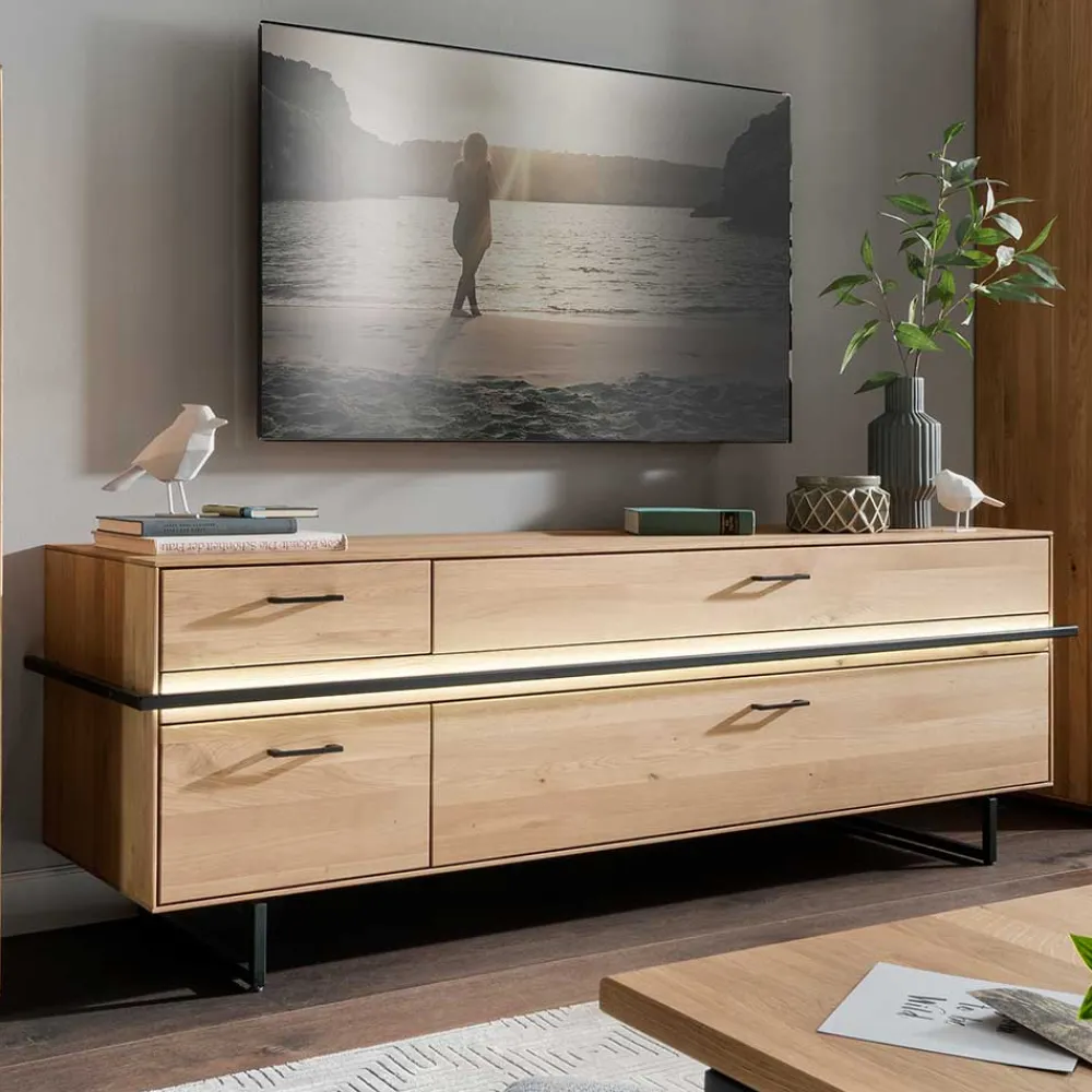 Wohnen Tv & Hifi-Möbel|Lowboards<TV Lowboard aus Asteiche mit Metall - Clenza