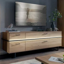 Wohnen Tv & Hifi-Möbel|Lowboards<TV Lowboard aus Asteiche mit Metall - Clenza