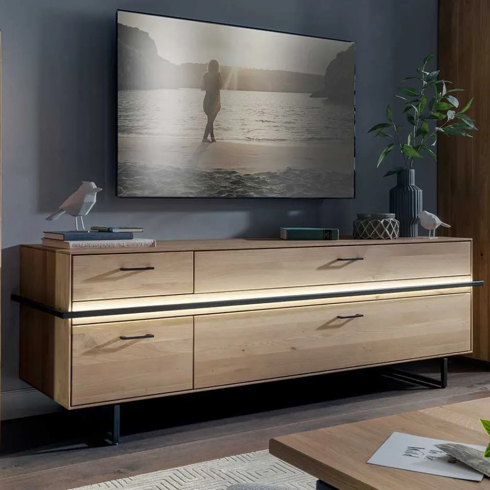 Wohnen Tv & Hifi-Möbel|Lowboards<TV Lowboard aus Asteiche mit Metall - Clenza
