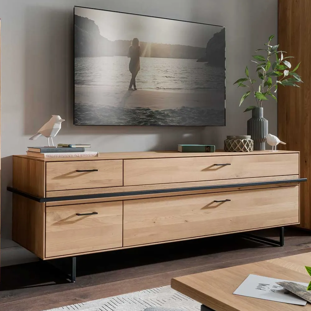 Wohnen Tv & Hifi-Möbel|Lowboards<TV Lowboard aus Asteiche mit Metall - Clenza