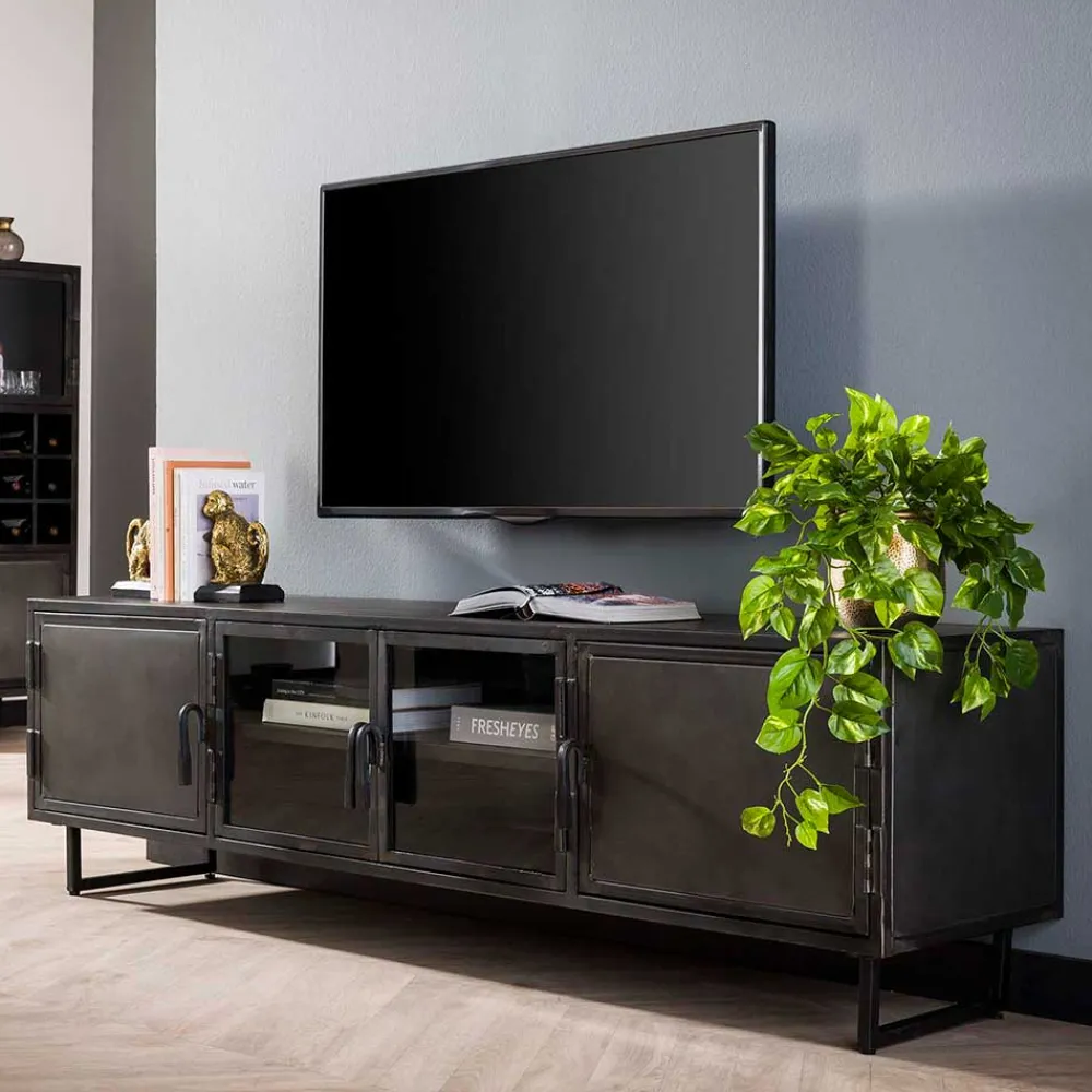 Wohnen Tv & Hifi-Möbel|Lowboards<TV Lowboard aus Metall & Glas - Brayden