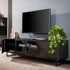 Wohnen Tv & Hifi-Möbel|Lowboards<TV Lowboard aus Metall & Glas - Brayden