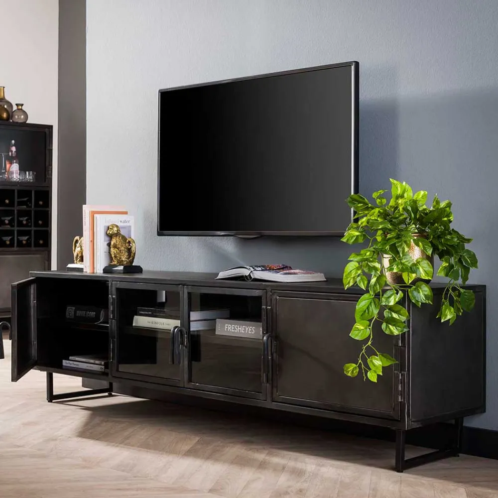 Wohnen Tv & Hifi-Möbel|Lowboards<TV Lowboard aus Metall & Glas - Brayden