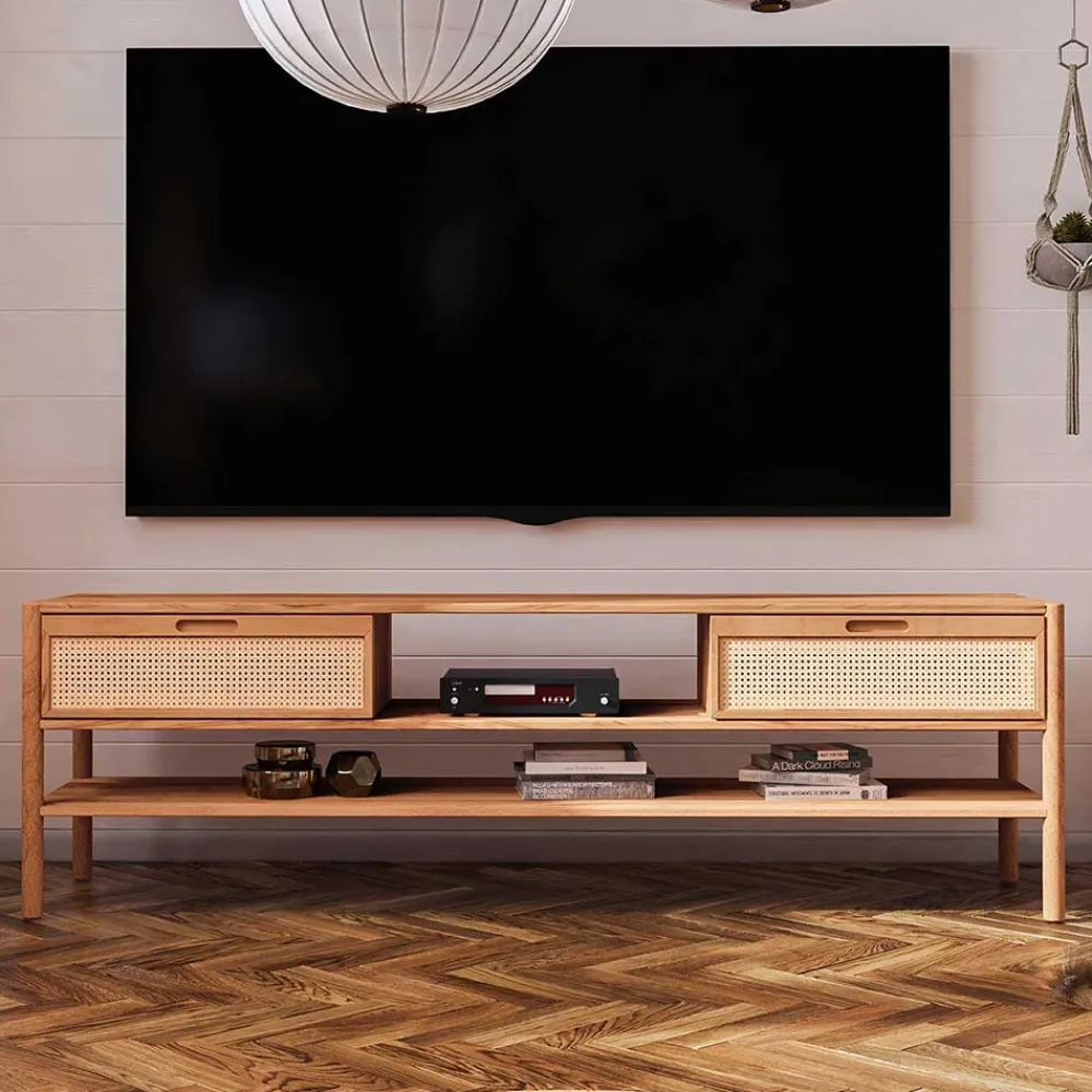 Wohnen Tv & Hifi-Möbel|Lowboards<TV Lowboard aus Wildbuche & Rattan - Indrya