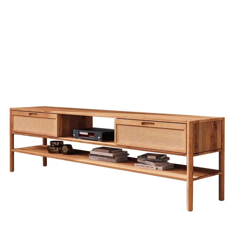 Wohnen Tv & Hifi-Möbel|Lowboards<TV Lowboard aus Wildbuche & Rattan - Indrya