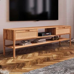 Wohnen Tv & Hifi-Möbel|Lowboards<TV Lowboard aus Wildbuche & Rattan - Indrya