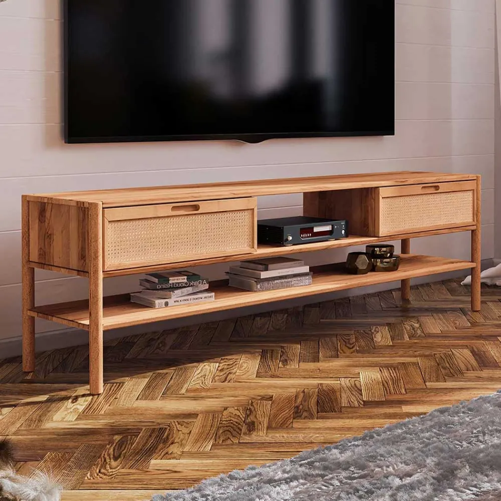 Wohnen Tv & Hifi-Möbel|Lowboards<TV Lowboard aus Wildbuche & Rattan - Indrya