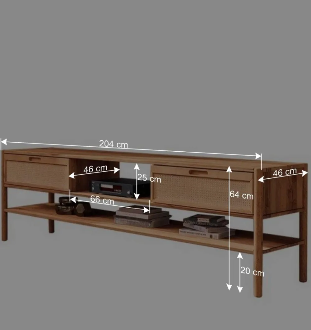 Wohnen Tv & Hifi-Möbel|Lowboards<TV Lowboard aus Wildbuche & Rattan - Indrya