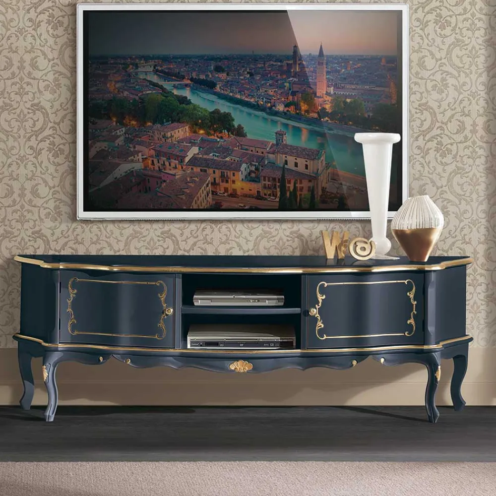 Wohnen Tv & Hifi-Möbel|Lowboards<TV Lowboard im Barockstil in Dunkelblau - Otaligo