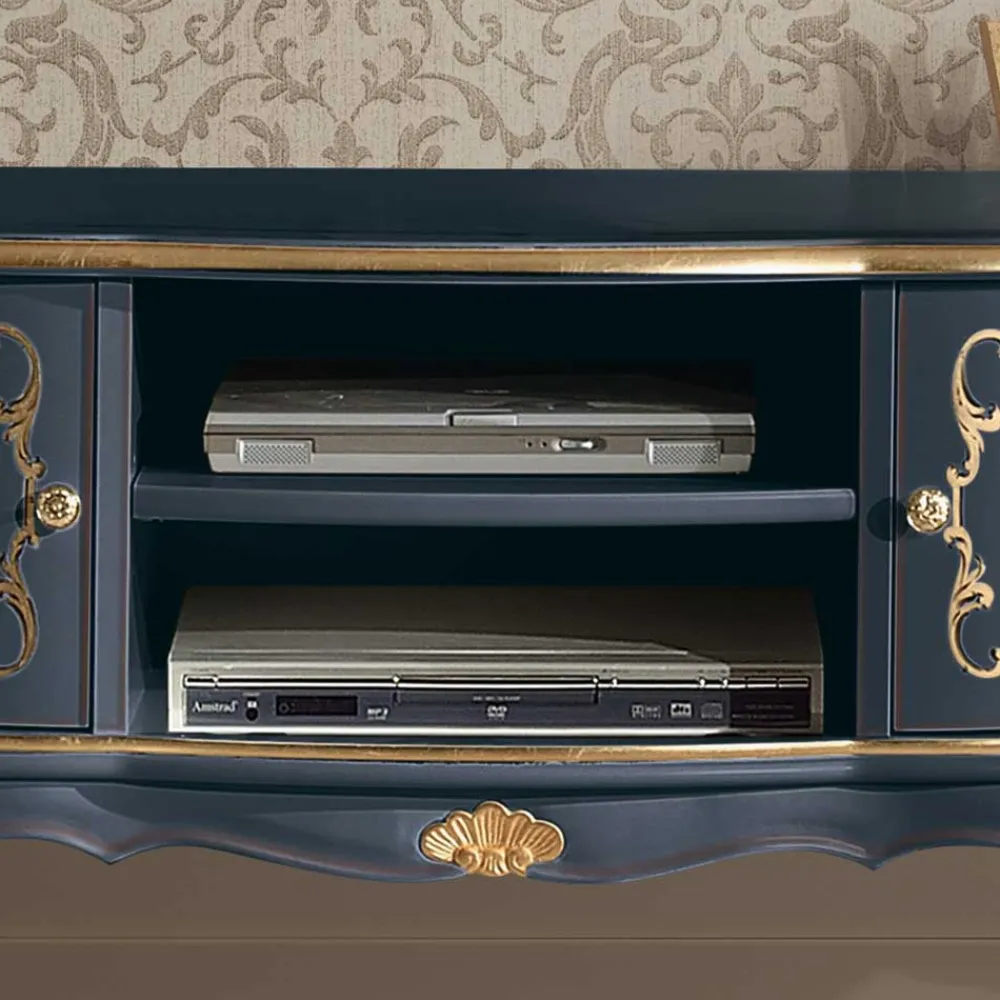 Wohnen Tv & Hifi-Möbel|Lowboards<TV Lowboard im Barockstil in Dunkelblau - Otaligo