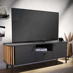 Wohnen Tv & Hifi-Möbel|Lowboards<TV Lowboard in Grau und Wildeiche - Penzanca