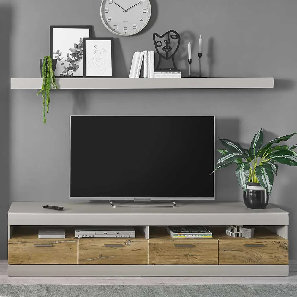Wohnen Tv & Hifi-Möbel|Lowboards<TV Lowboard in Hellgrau & Zinneiche NB - Lioscas
