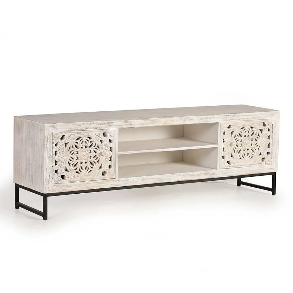Wohnen Tv & Hifi-Möbel|Lowboards<TV Lowboard in Mangoholz White Wash - Fudorus