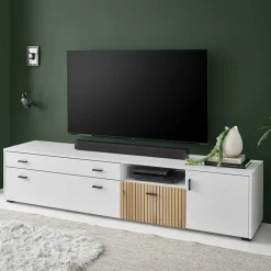 Wohnen Tv & Hifi-Möbel|Lowboards<TV Lowboard in Mattweiß mit Wildeiche - Nenaloro