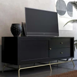 Wohnen Tv & Hifi-Möbel|Lowboards<TV Lowboard in Schwarz mit Gold - Prasery