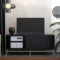 Wohnen Tv & Hifi-Möbel|Lowboards<TV Lowboard in Schwarz mit Gold - Prasery