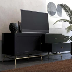 Wohnen Tv & Hifi-Möbel|Lowboards<TV Lowboard in Schwarz mit Gold - Prasery