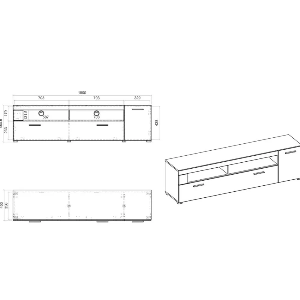 Wohnen Tv & Hifi-Möbel|Lowboards<TV Lowboard in Weiß hochglänzend - Timmona