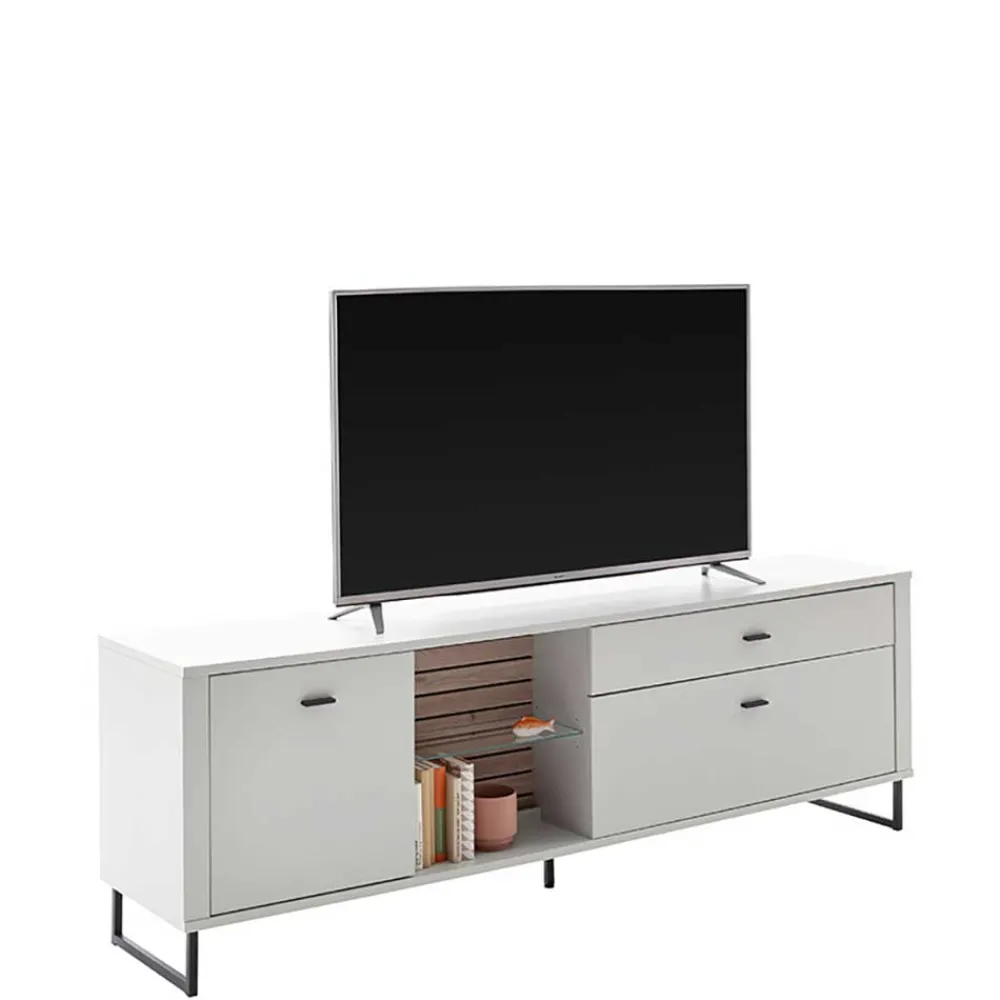 Wohnen Tv & Hifi-Möbel<TV Lowboard in Weiß mit Wildeiche - Varzino