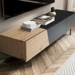 Wohnen Tv & Hifi-Möbel|Lowboards<TV Lowboard in Wildeiche Optik & Schwarz - Camplona