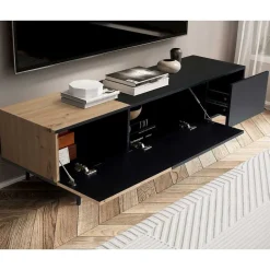 Wohnen Tv & Hifi-Möbel|Lowboards<TV Lowboard in Wildeiche Optik & Schwarz - Camplona