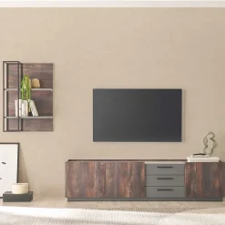 Wohnen Wohnwände<TV Lowboard und Wandregal Set - Mundo (zweiteilig)