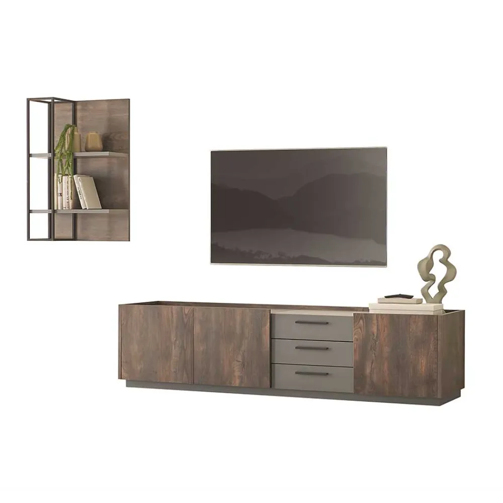 Wohnen Wohnwände<TV Lowboard und Wandregal Set - Mundo (zweiteilig)