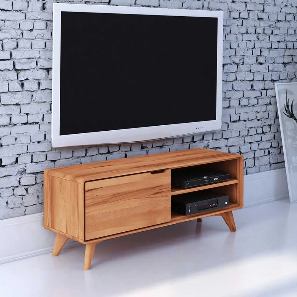 Wohnen Tv & Hifi-Möbel|Lowboards<TV Tisch mit Tür & Fächern aus Kernbuche - Junola