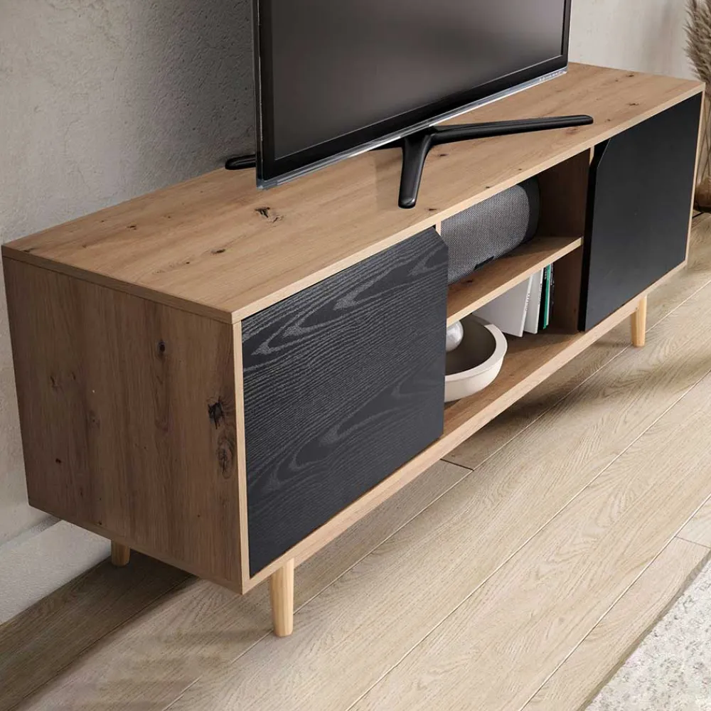 Wohnen Tv & Hifi-Möbel|Lowboards<TV Unterschrank in Dekor Eiche Natur und Schwarz - Heraklion