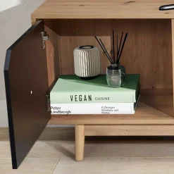 Wohnen Tv & Hifi-Möbel|Lowboards<TV Unterschrank in Dekor Eiche Natur und Schwarz - Heraklion