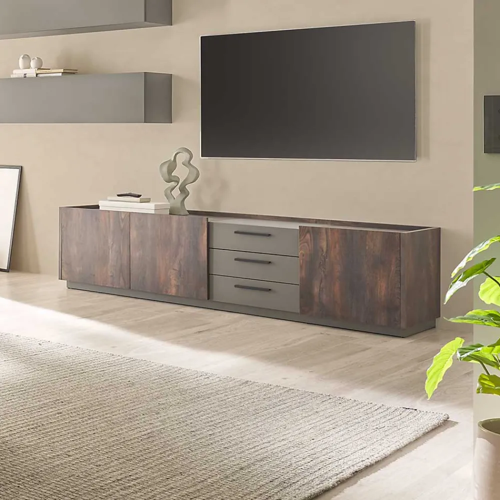 Wohnen Tv & Hifi-Möbel|Lowboards<TV Unterschrank in Eiche Dunkel und Anthrazit - Mundo