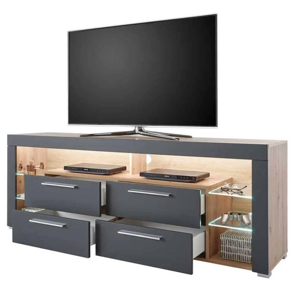 Wohnen Tv & Hifi-Möbel|Lowboards<TV Unterschrank in Grau & Asteiche Dekor - Noelle
