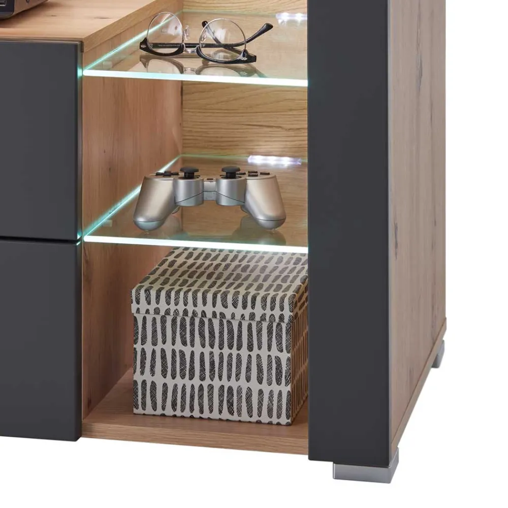 Wohnen Tv & Hifi-Möbel|Lowboards<TV Unterschrank in Grau & Asteiche Dekor - Noelle