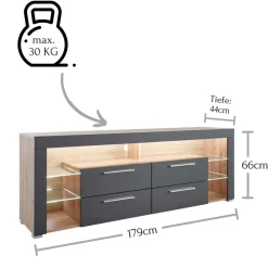 Wohnen Tv & Hifi-Möbel|Lowboards<TV Unterschrank in Grau & Asteiche Dekor - Noelle