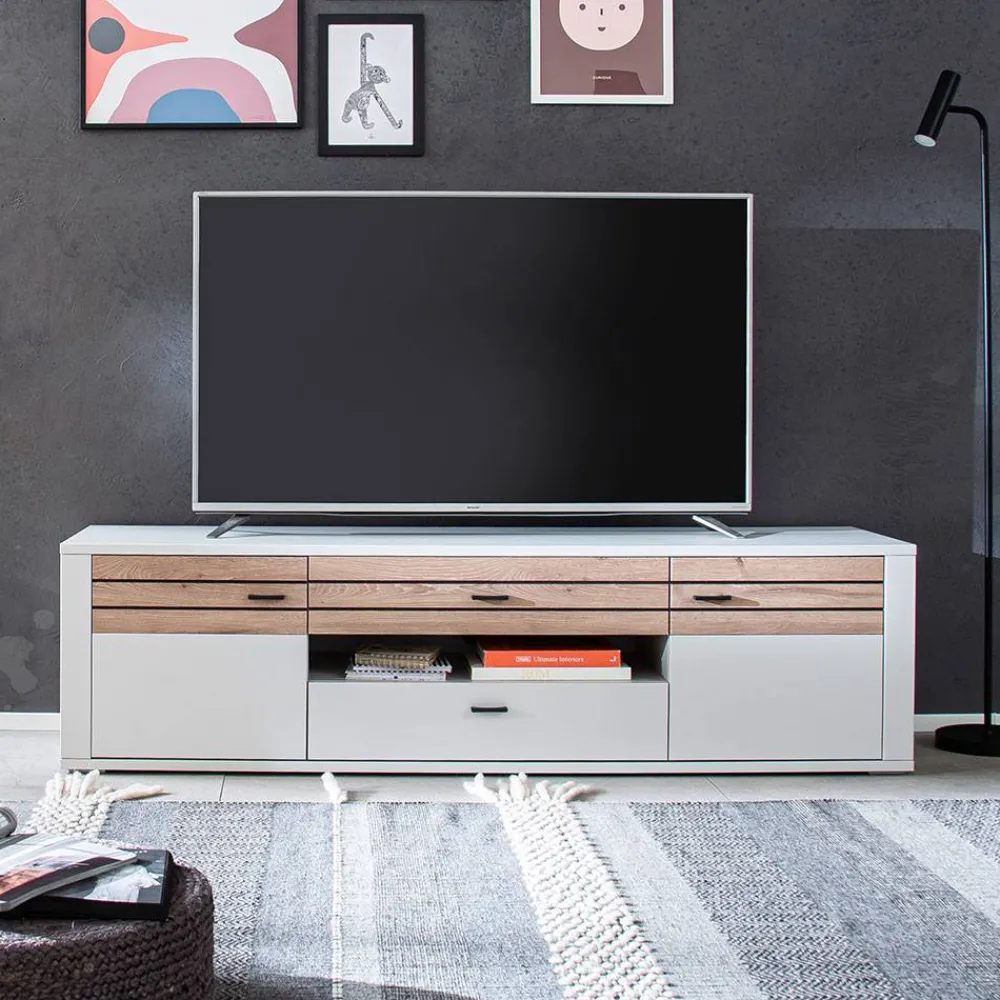 Wohnen Tv & Hifi-Möbel|Lowboards<TV Unterschrank in Lichtgrau mit Wildeiche - Ballina