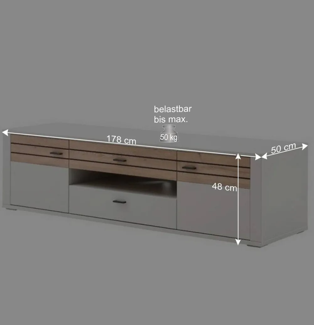 Wohnen Tv & Hifi-Möbel|Lowboards<TV Unterschrank in Lichtgrau mit Wildeiche - Ballina