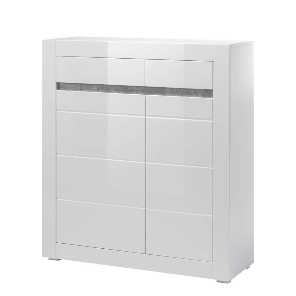 Wohnen Wohnwände<TV Wand in Weiß Hochglanz Mextra mit Dekor Beton Optik (vierteilig)
