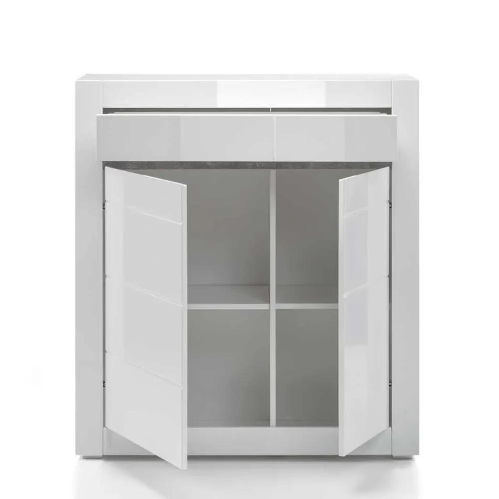 Wohnen Wohnwände<TV Wand in Weiß Hochglanz Mextra mit Dekor Beton Optik (vierteilig)