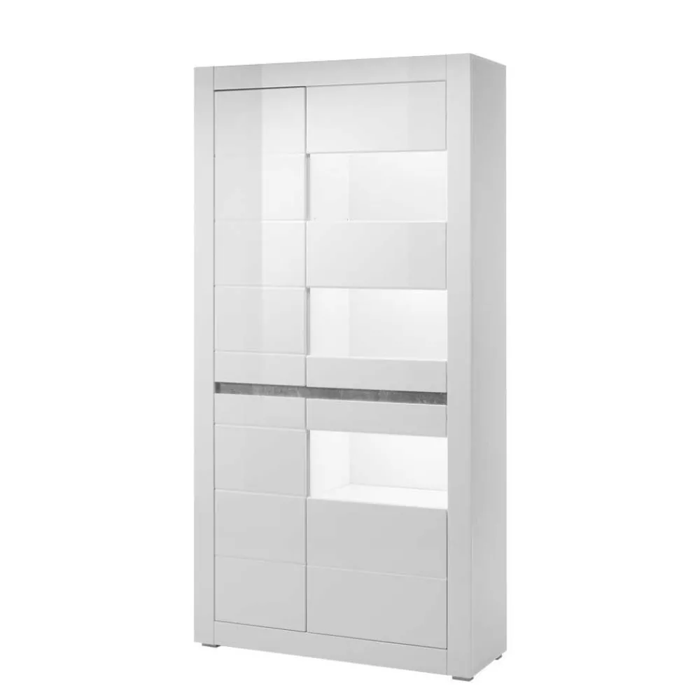 Wohnen Wohnwände<TV Wand in Weiß Hochglanz Mextra mit Dekor Beton Optik (vierteilig)