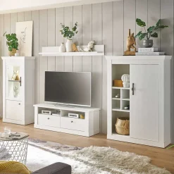 Wohnen Wohnwände<TV Wohnwand in weißer Holzoptik Pinie - Liancos (vierteilig)