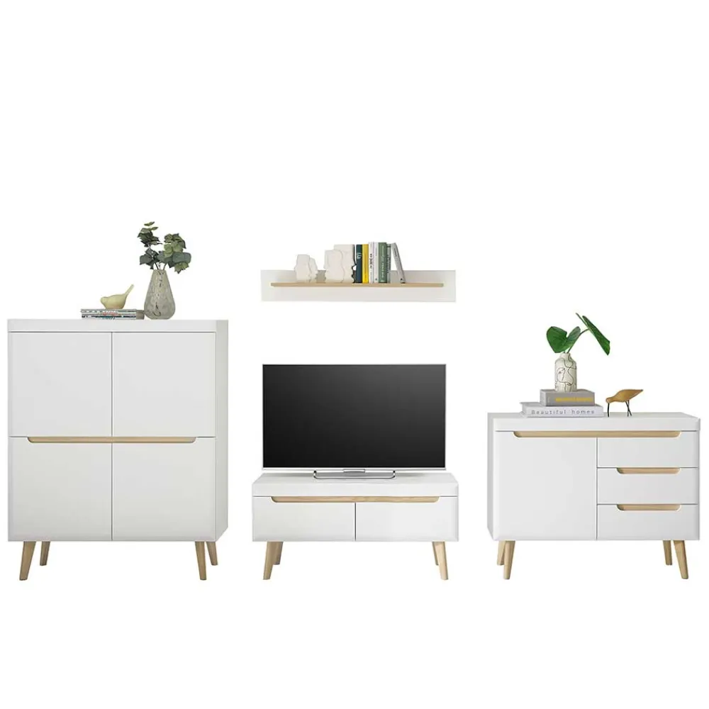 Wohnen Wohnwände<TV Wohnwand Möbelset im Skandi Style - Ginko (vierteilig)