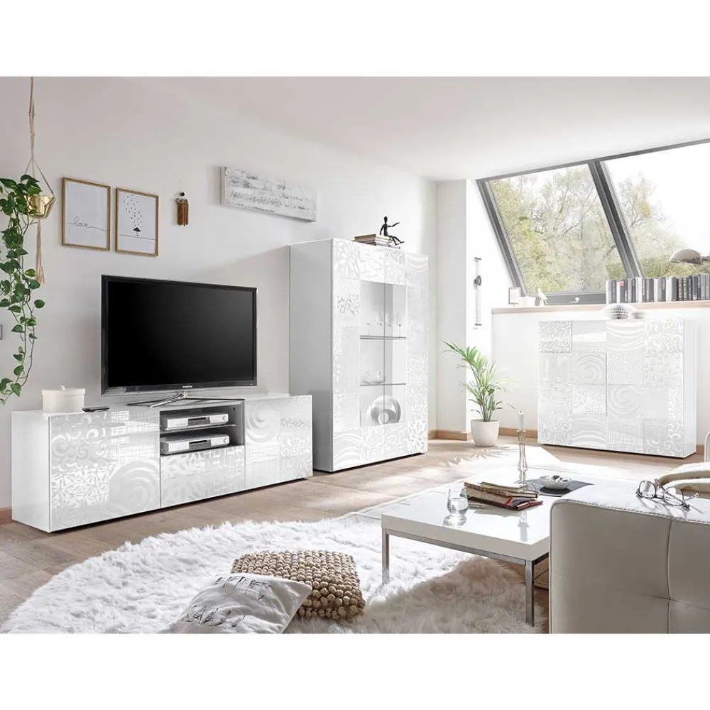 Wohnen Wohnwände<TV Wohnwand Schränke in Weiß - Vascaub (dreiteilig)