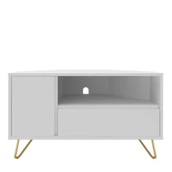 Wohnen Tv & Hifi-Möbel|Lowboards<TV-Board für die Ecke in Weiß & Gold - Patinca