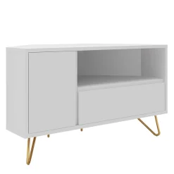 Wohnen Tv & Hifi-Möbel|Lowboards<TV-Board für die Ecke in Weiß & Gold - Patinca