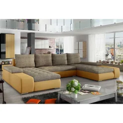 Wohnen Sofas<U-Design Wohnlandschaft in Beige und Ocker - Gravura