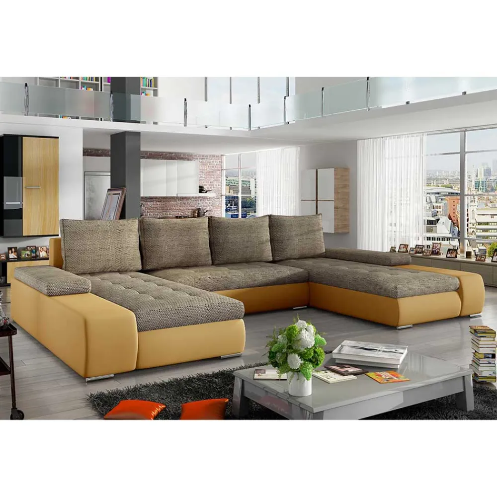 Wohnen Sofas<U-Design Wohnlandschaft in Beige und Ocker - Gravura