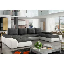 Wohnen Sofas<U-Design Wohnlandschaft in Dunkelgrau und Weiß - Alfonosso