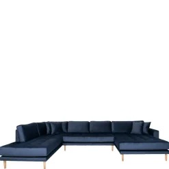 Wohnen Sofas<U-Form Wohnlandschaft in Dunkelblau Samt - Martinos